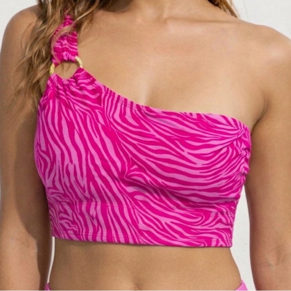 MICHAEL Michael Kors One Shoulder Bikini‎ Top in Pink Size L Beach Swimwear